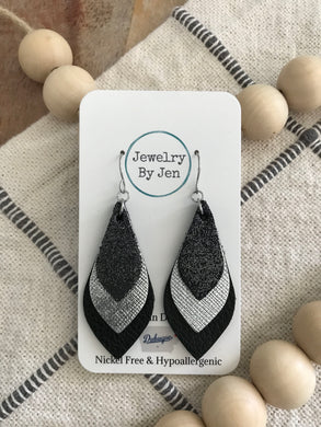 Skinny Teardrop Earrings: Black Dazzle, Silver &  Black