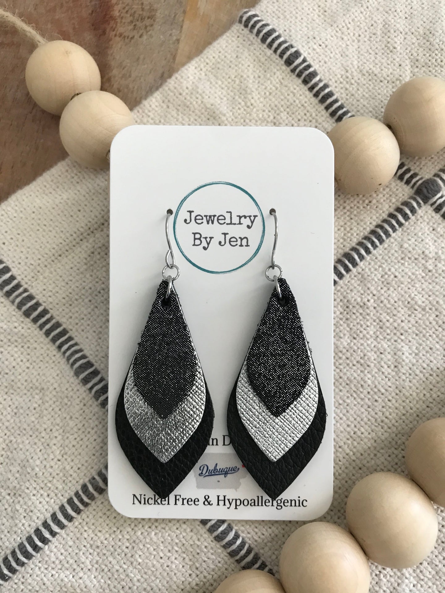 Skinny Teardrop Earrings: Black Dazzle, Silver &  Black