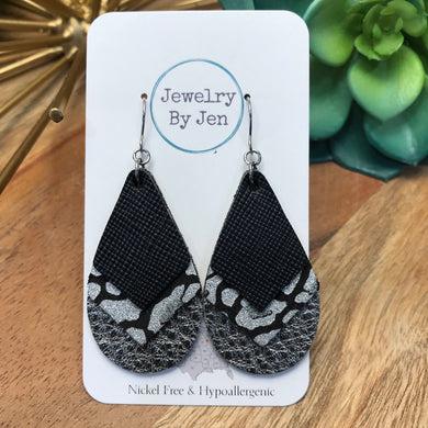 Triple Stacked Teardrop Earrings: Black, Black Leopard & Gunmetal