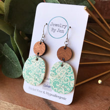 Load image into Gallery viewer, Cherry Wood &amp; Aqua Lace Earrings