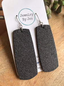 Bar Earrings (XL): Black Fine Glitter