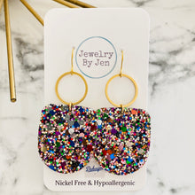 Load image into Gallery viewer, Boho Dangle Earrings: Jewel Tone Glitter w/Gold Accent