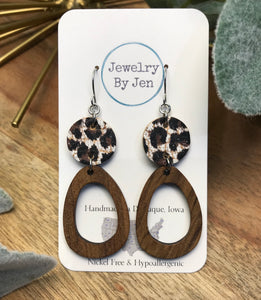 Wood Oblong & Baby Cheetah Earrings