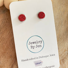 Load image into Gallery viewer, Red Fine Glitter Studs