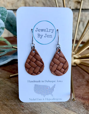 Small Teardrop Earrings: Cognac Weave