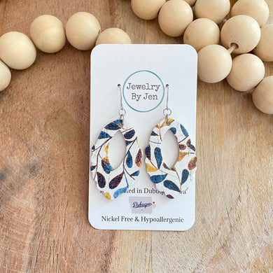 Scalloped Teardrop Earrings: Fall Watercolor Branches