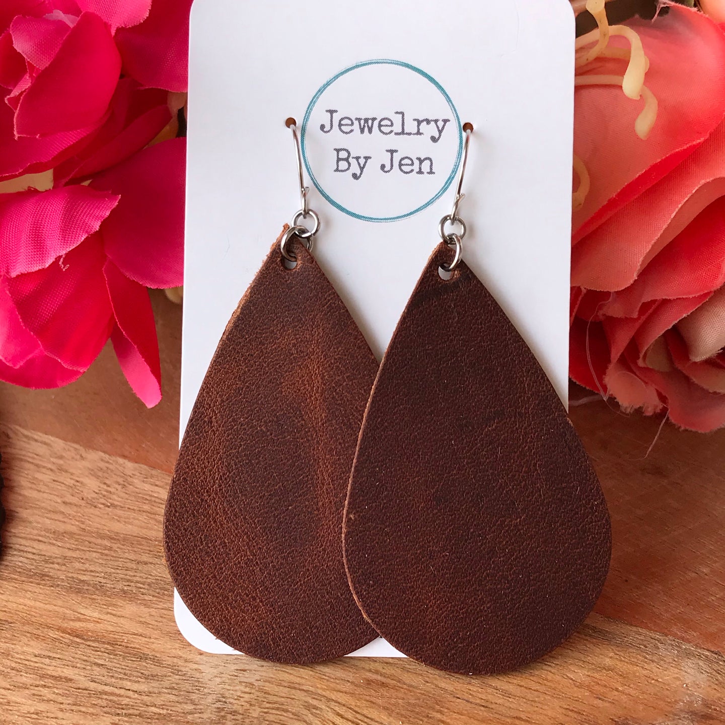 Large Teardrop Earrings: Brown