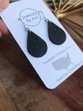 Load image into Gallery viewer, Small Teardrop Earrings: Black Fine Glitter