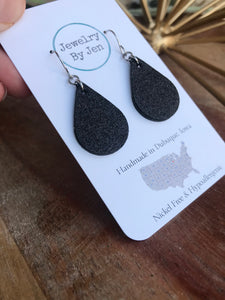 Small Teardrop Earrings: Black Fine Glitter
