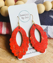 Load image into Gallery viewer, Red Cork w/Gold Accents Cork Large Scalloped Teardrop