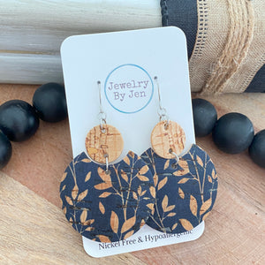 Luna Earrings: Navy Willow & Cork