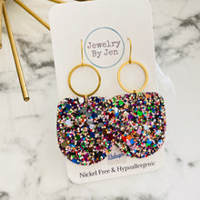 Load image into Gallery viewer, Boho Dangle Earrings: Jewel Tone Glitter w/Gold Accent