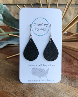 Small Teardrop Earrings: Black Pebbled