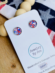 Studs: Red, White & Blue Glitter