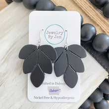 Load image into Gallery viewer, Embossed Leaf Earrings: Black