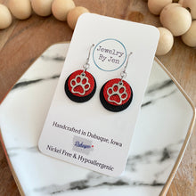 Load image into Gallery viewer, Paw Charm Earrings: Red &amp; Black