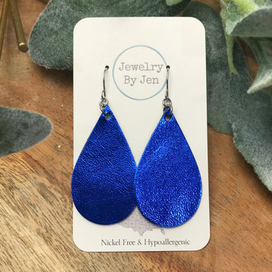 Medium Teardrop Earrings: Royal Blue Metallic