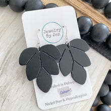 Load image into Gallery viewer, Embossed Leaf Earrings: Black