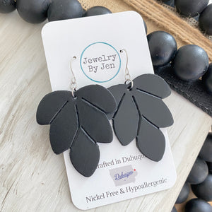 Embossed Leaf Earrings: Black