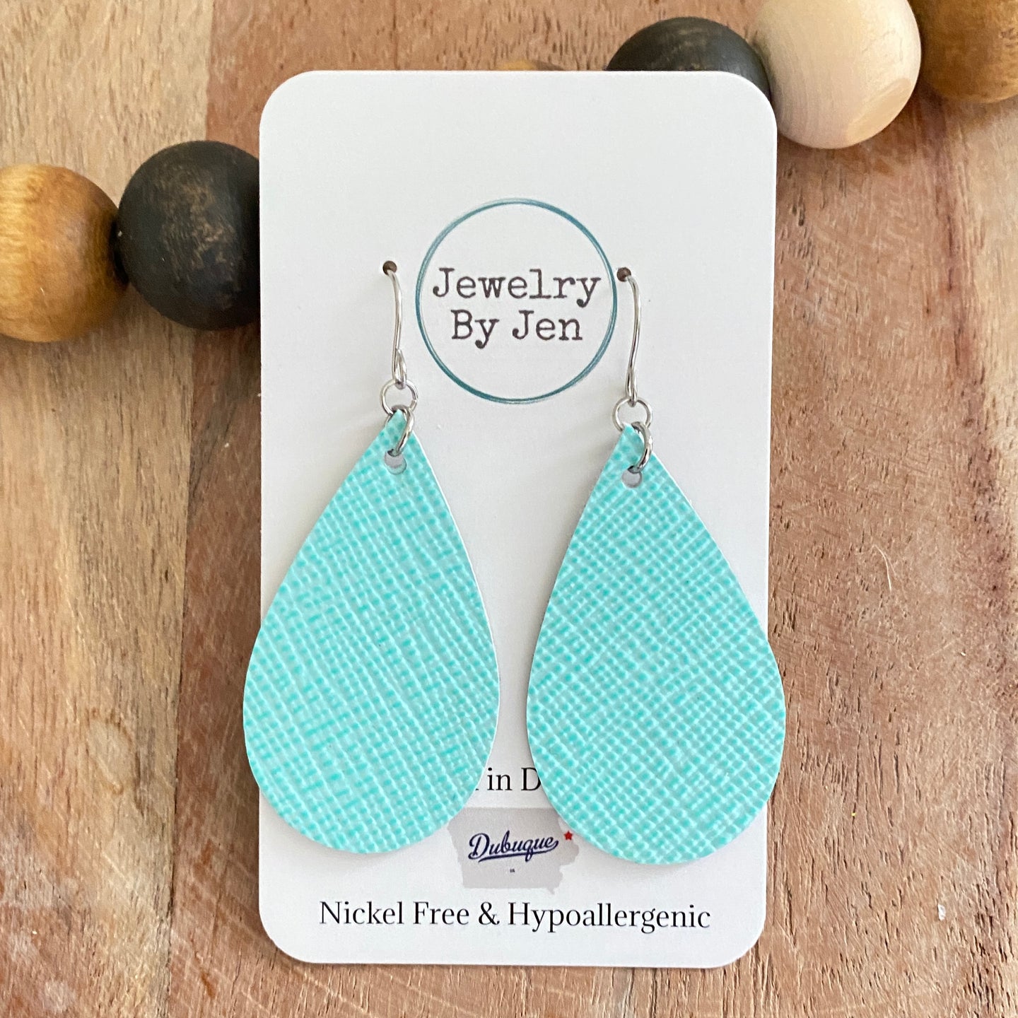 Robin Egg Saffiano Medium Teardrop