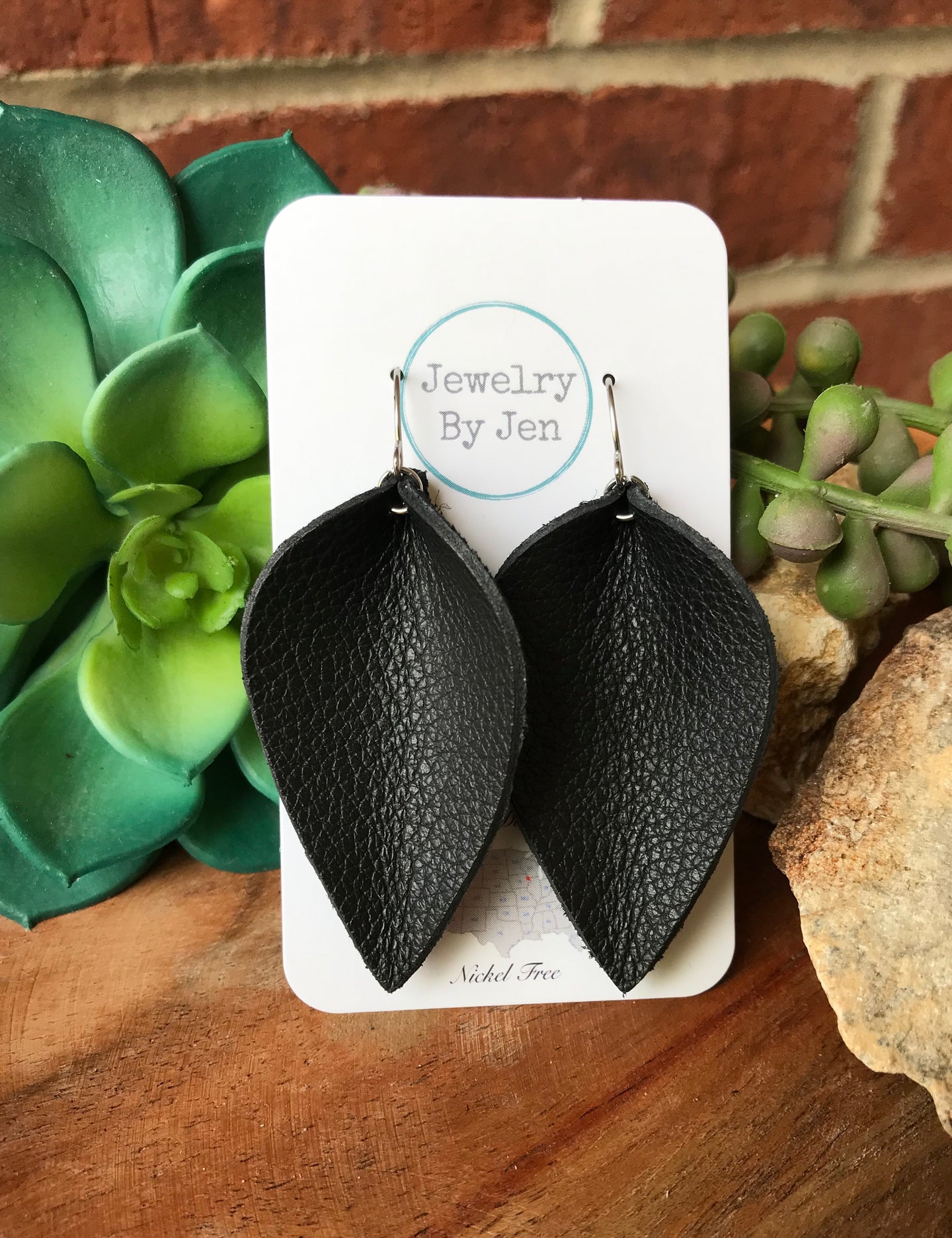 Large Pinched Earrings: Black Pebbled