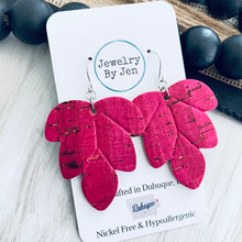 Load image into Gallery viewer, Embossed Leaf Earrings: Hot Pink Cork