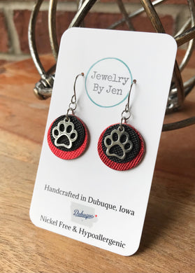 Paw Charm Earrings: Black & Red