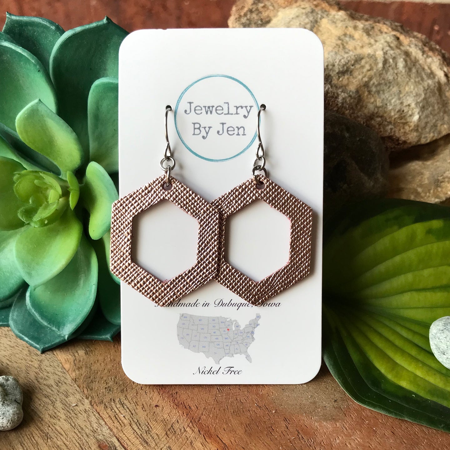 Hexagon Cutout: Rosegold Saffiano