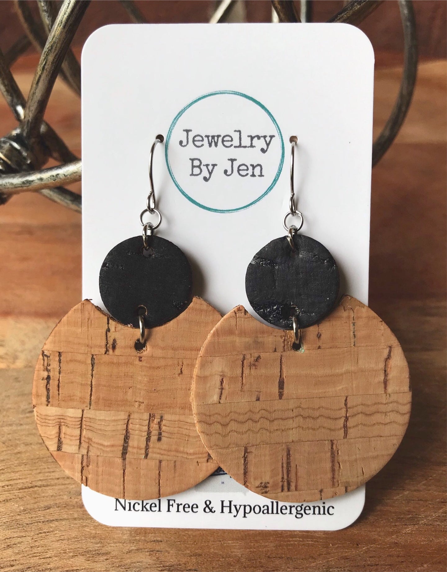 Luna Earrings: Black & Cork