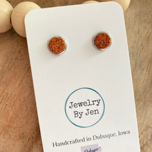 Load image into Gallery viewer, Orange Fine Glitter Studs