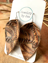 Load image into Gallery viewer, Large Pinched Earrings: Brown Western Tooled