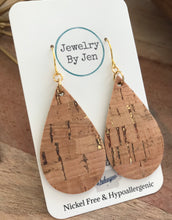 Load image into Gallery viewer, Medium Teardrop Earrings: Cork w/Gold Accents