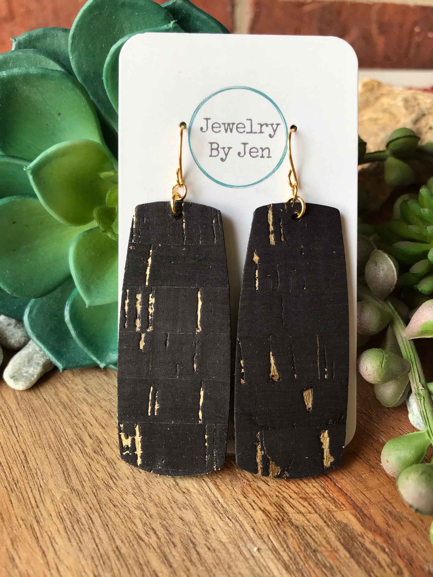 Bar Earrings(XL): Black Cork w/Gold Accents