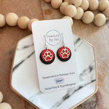 Load image into Gallery viewer, Paw Charm Earrings: Red &amp; Black