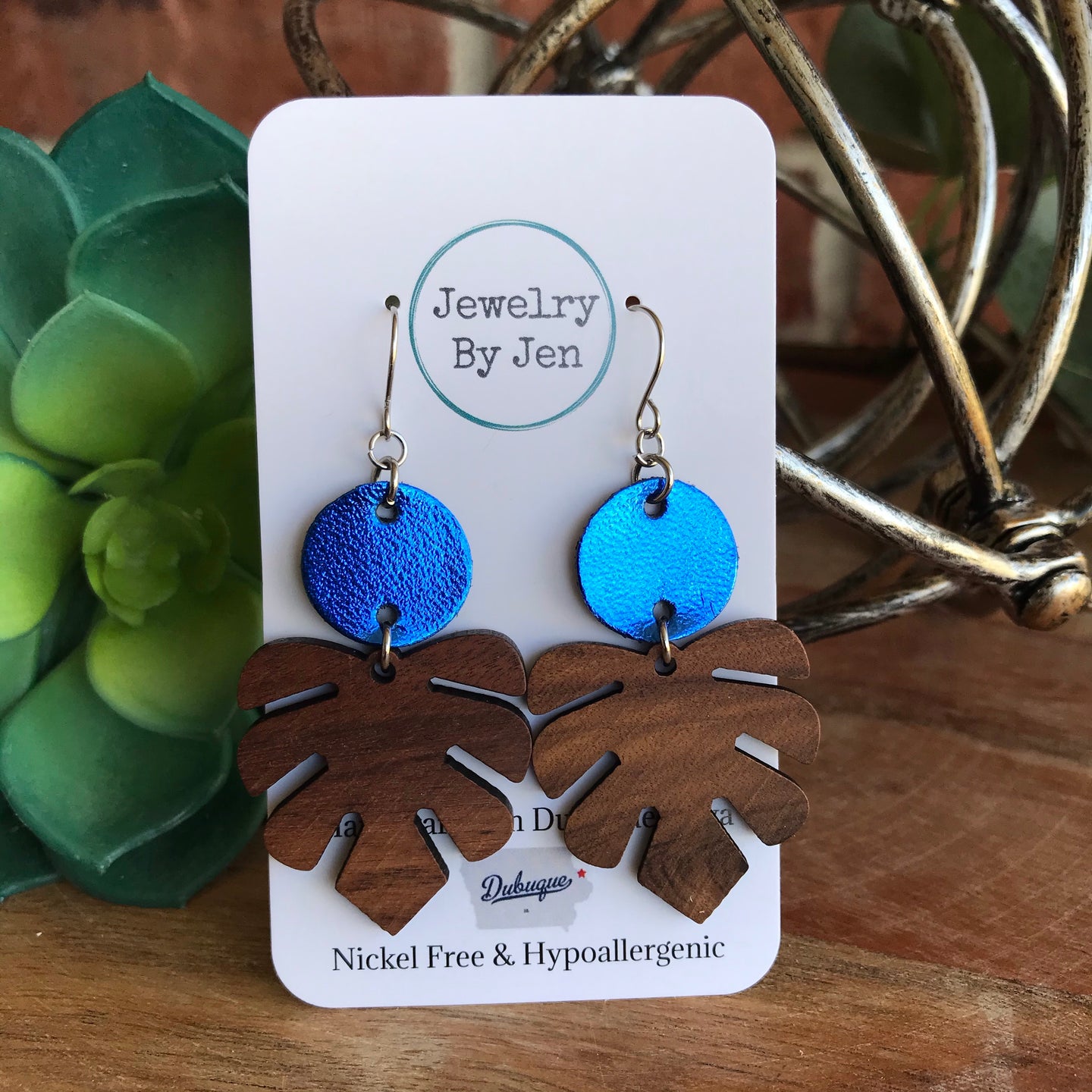 Royal Blue Metallic & Monstera Leaf