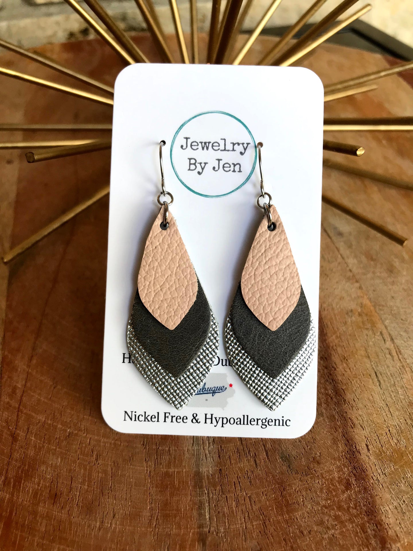 Blush, Grey & Silver Skinny Teardrop Layered