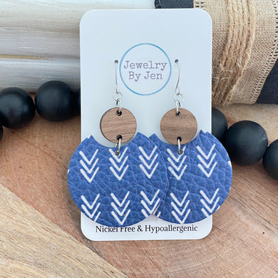 Luna Earrings: Denim w/White Chevron