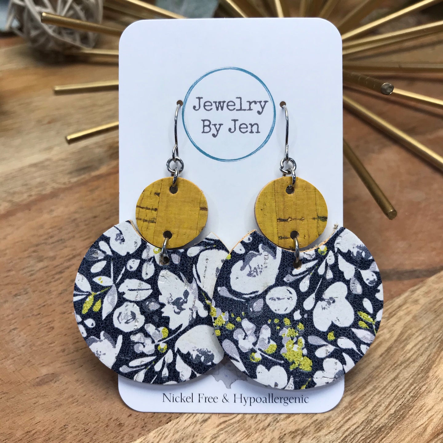 Luna Earrings: Navy Floral & Yellow