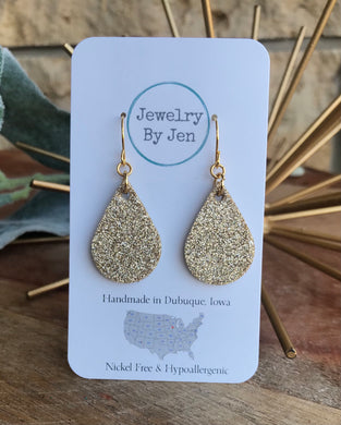 Small Teardrop Earrings: Gold Fine Glitter