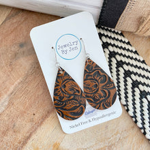 Load image into Gallery viewer, Medium Teardrop Earrings: Brown &amp; Black Tooled