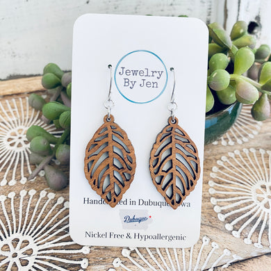 Wood Tropical Leaf Earrings