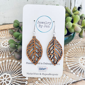 Wood Tropical Leaf Earrings