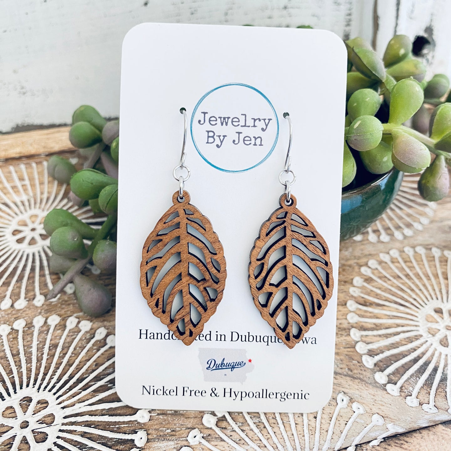 Wood Tropical Leaf Earrings