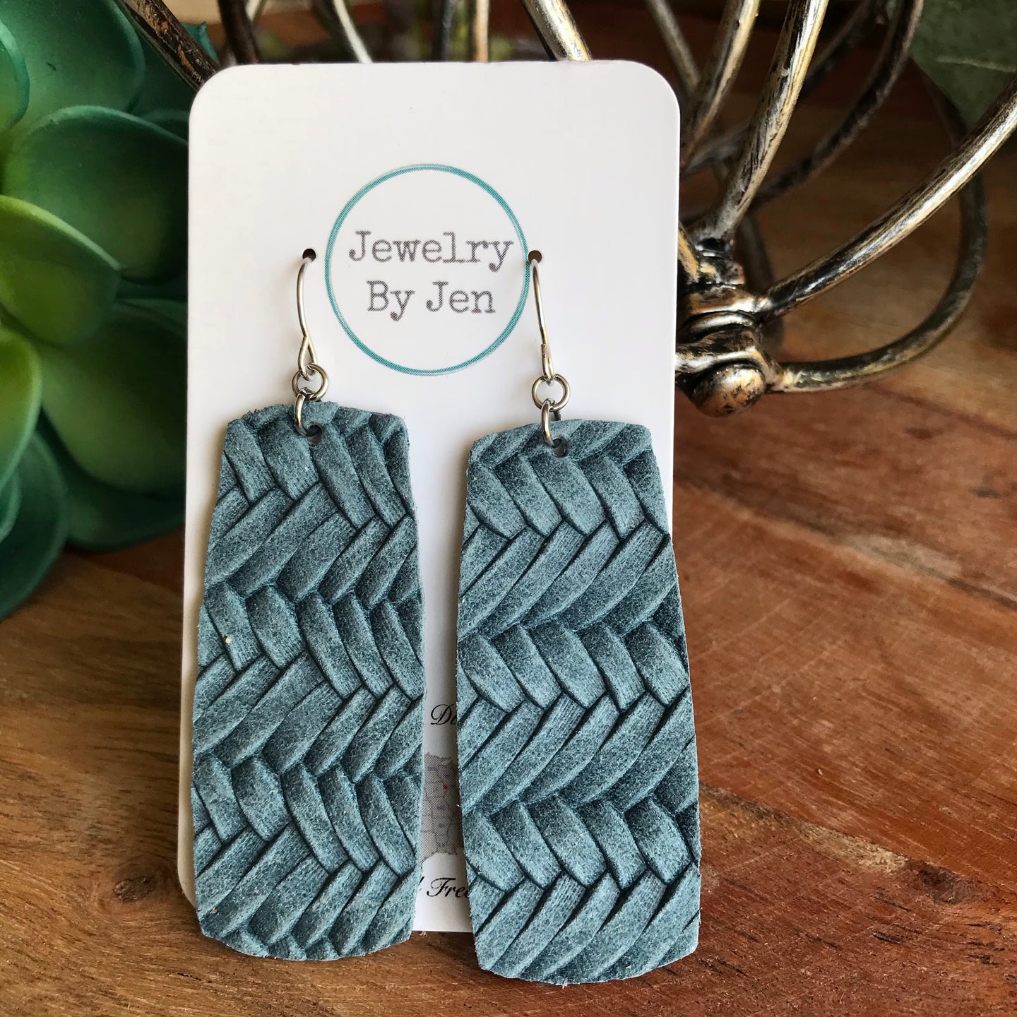 Bar Earrings (XL): Denim Braided