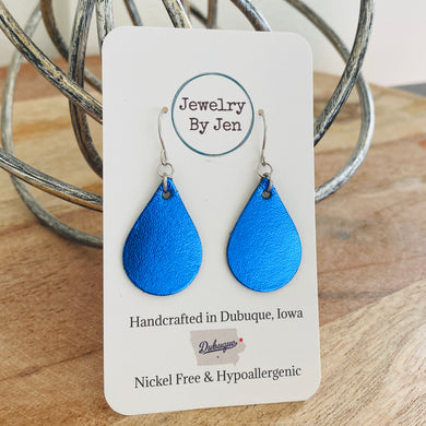 Small Teardrop Earrings: Royal Blue Smooth Metallic
