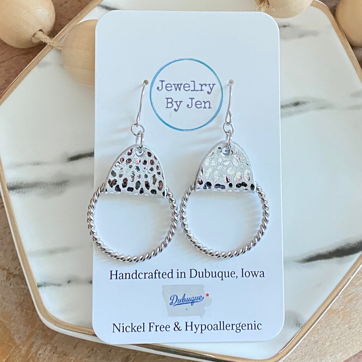 Twisted Hoop: White & Silver Cheetah