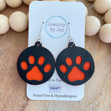 Paw Charm Earrings: Black & Orange