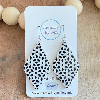 Lora Earrings: Black & White Deco Cork