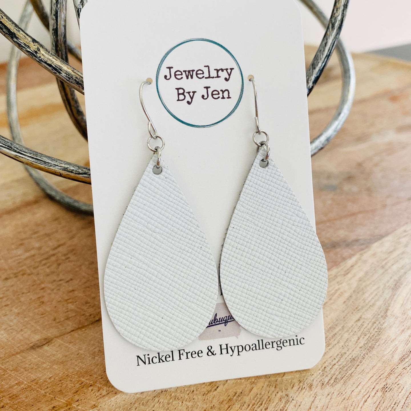 White Saffiano Medium Teardrop