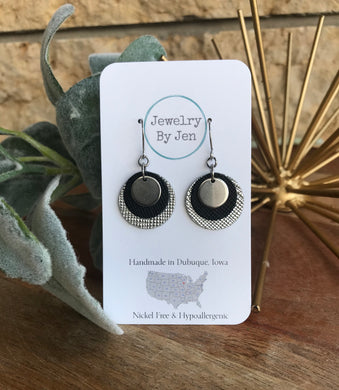 Round Layered Earrings: Black & Silver